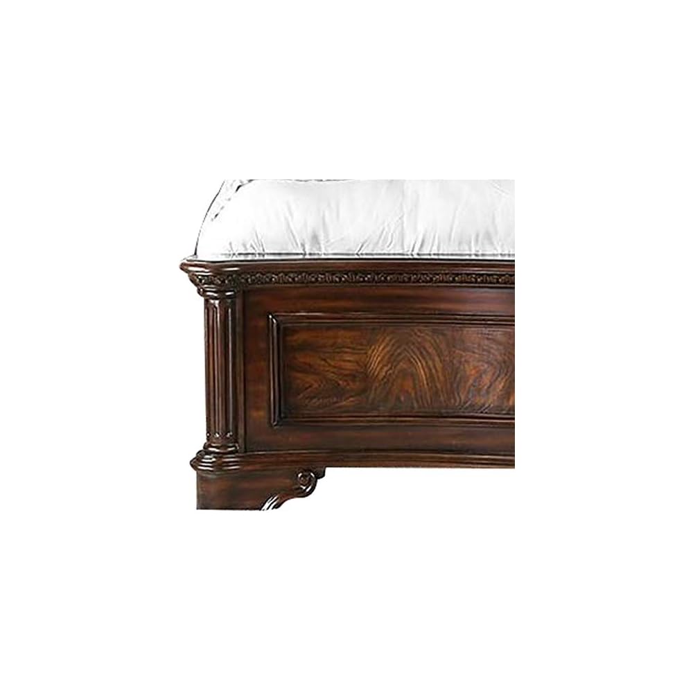 Benjara California King Wooden Bed with Intricate Carved Headboard
