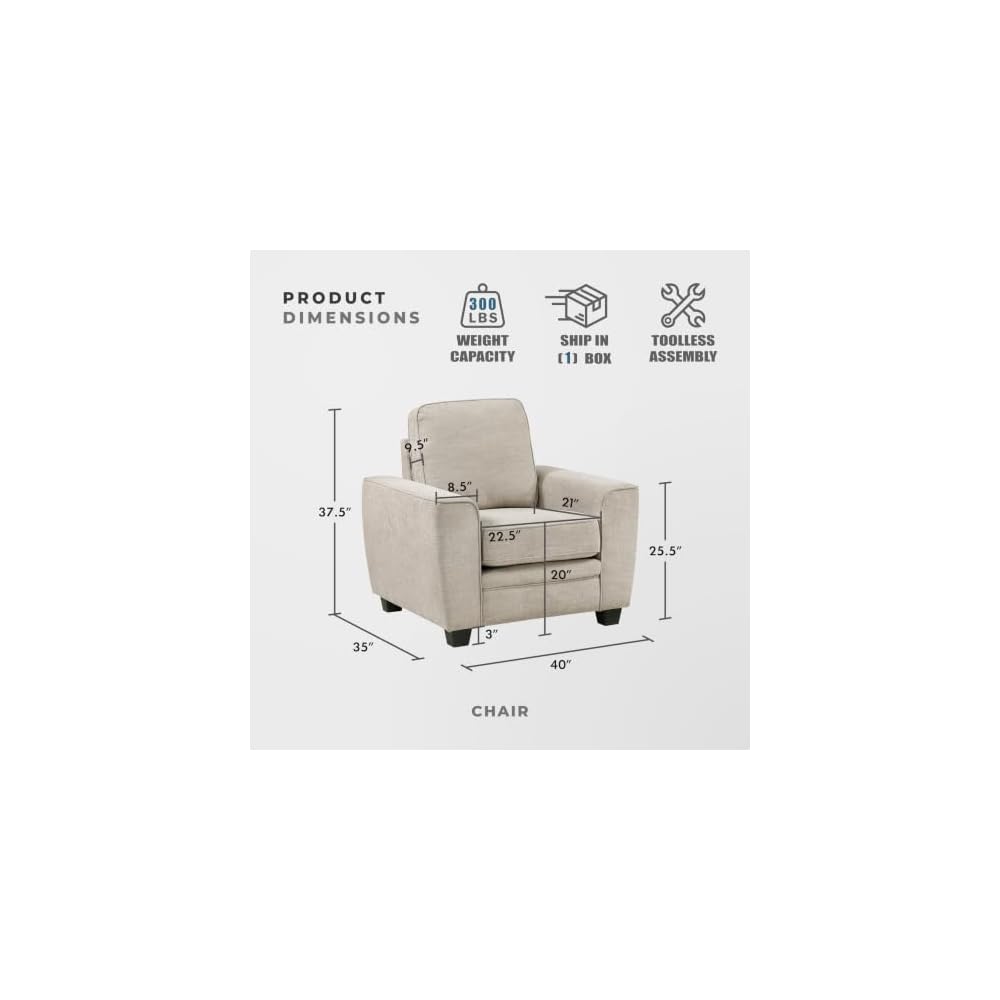 Lexicon Chenille Upholstered Accent Chair with Track Arms, Taupe