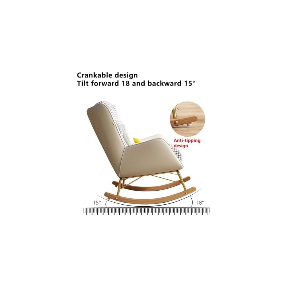 LSLYTQ Leisure Rocking Chair and Footstool Set,Leisure Sofa Rocking Chair Mid Century Recliner Glider Chair Rocking Chairs with Lumbar Cushion,Upholstered Wide Chair,Accent Side Chair for Living Room