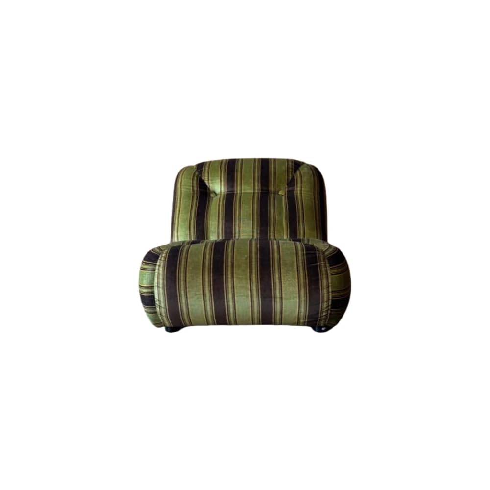 Modern Italian Mid-Century Accent Chair – Green Striped Velvet Lounge Chair for Living Room, Bedroom & Boutique Interior Spaces