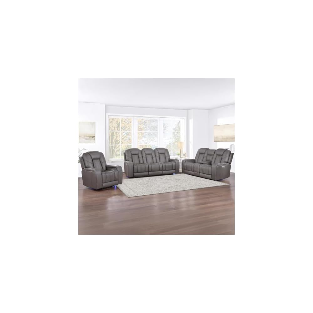 Steve Silver Daniel Triple Power Leather Theater Sofa in Gray