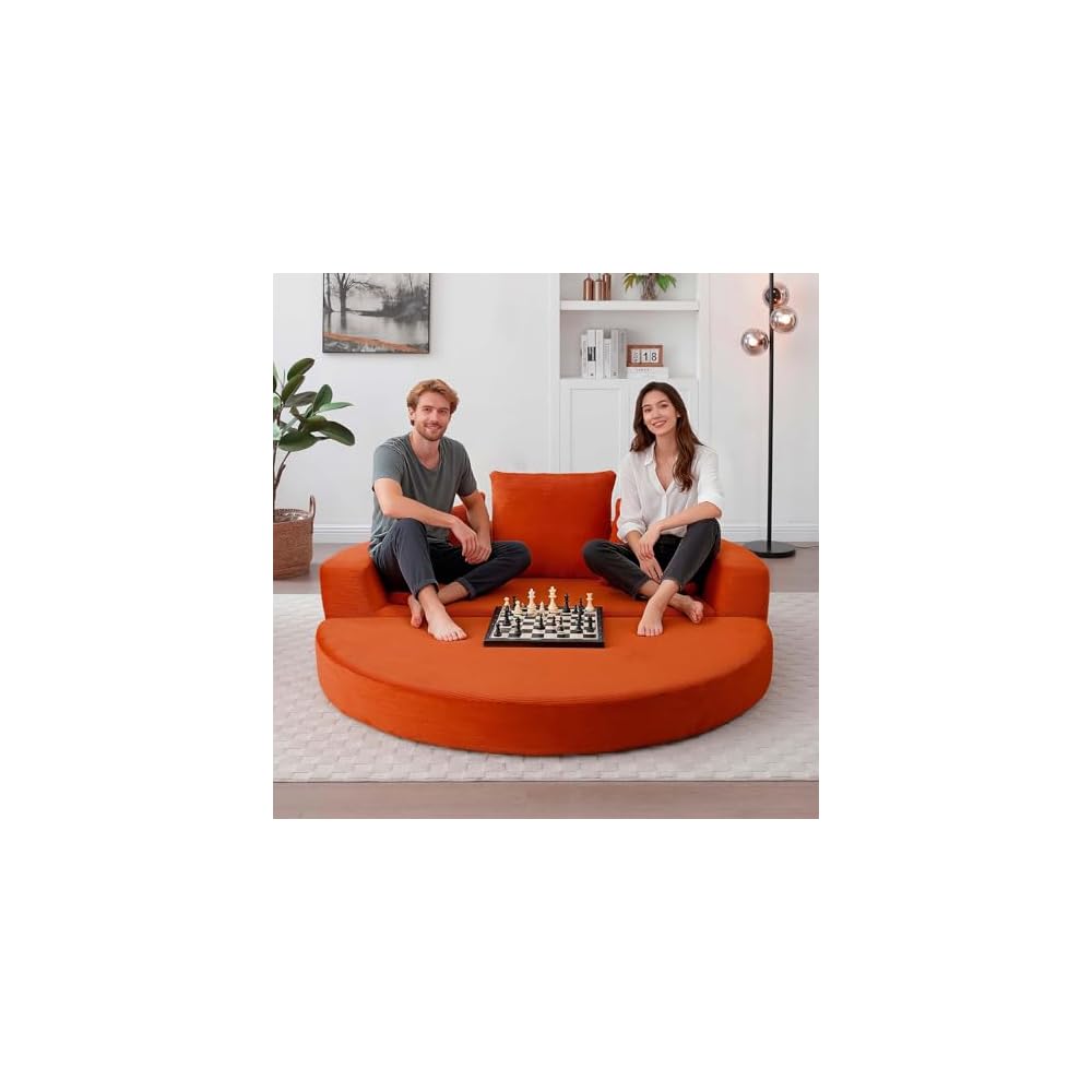 Convertible Sofa Bed, 67" Futon Boneless Couch Pull-Out, Orange