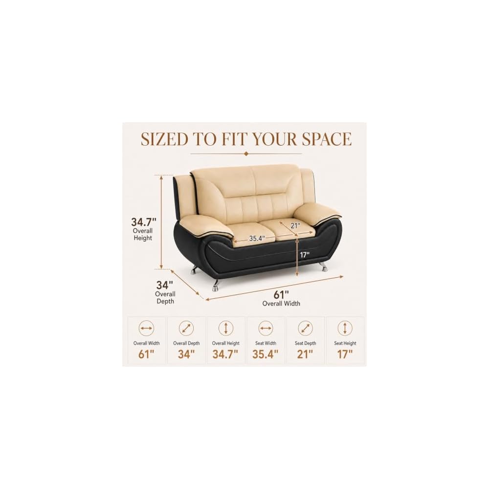 Faux Leather Loveseat Couch, Camel 2 Seater Sofa for Small Spaces (Camel)