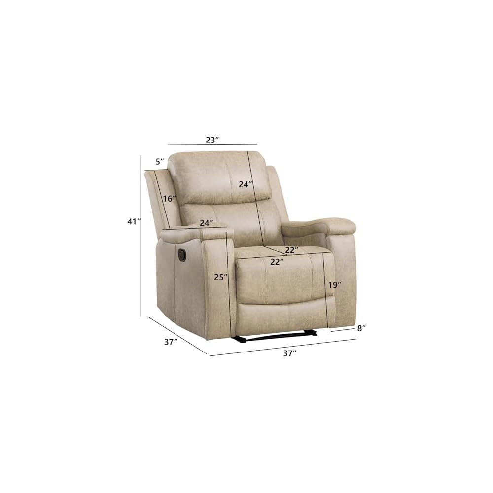 EBELLO Recliner Chair, Single Overstuffed Sofa Recliner, Breathable Faux Leather Manual Reclining Chairs with Hidden Cup Holder, Arm and Back for Adults, Living Room, Bedroom, Beige