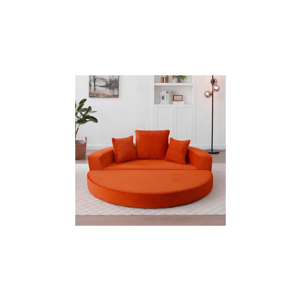 Convertible Sofa Bed, 67" Futon Boneless Couch Pull-Out, Orange