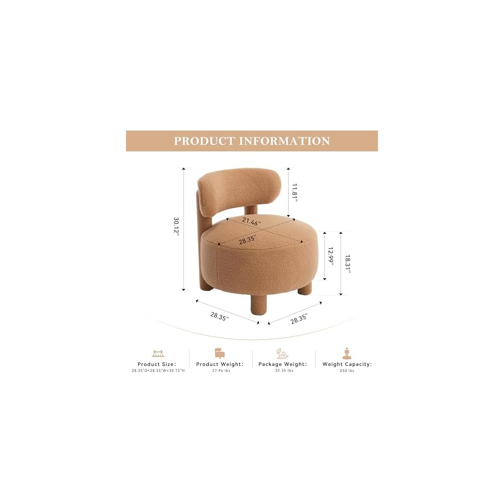 Teddy Fabric armless Accent Chair with Curved backrest and Solid Wooden Legs upholstered Chair Slipper Side Chair for Primary Living Space Bedroom Vanity Room or Reading Room