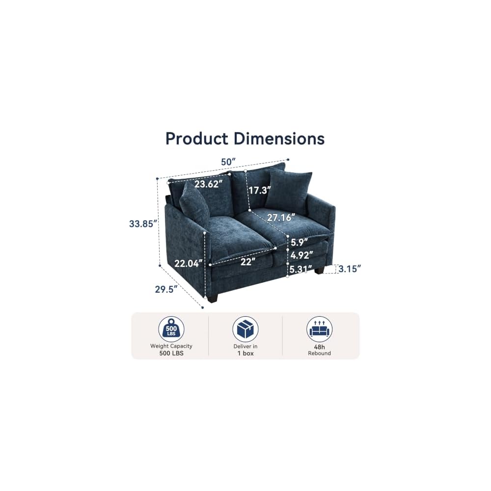 Loveseat Sofa, Soft Chenille Cloud‑Cushion Small‑Space Couch