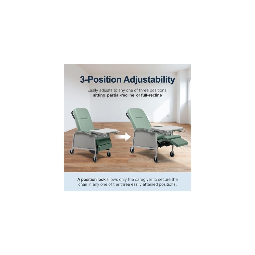 Lumex 3-Position Medical Recliner, Reclining Geri Chair with Wheels, Jade