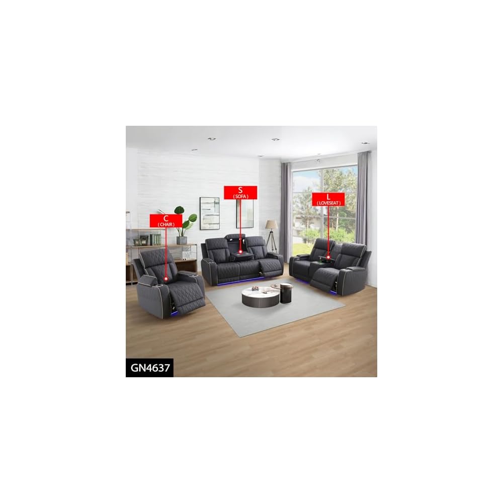 Blueish Grey Sanded Leather Living Room Intelligent Recliner Chair Backrest Can Tilt Back to 110°-115° Ambient LED Light Whichcan Ease Your Tiredness