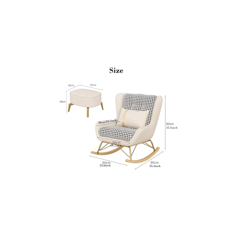 LSLYTQ Leisure Rocking Chair and Footstool Set,Leisure Sofa Rocking Chair Mid Century Recliner Glider Chair Rocking Chairs with Lumbar Cushion,Upholstered Wide Chair,Accent Side Chair for Living Room