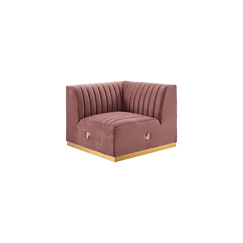 Modway Conjure Channel Tufted Upholstered Performance Velvet Sectional Sofa Left Corner Chair in Black Cognac