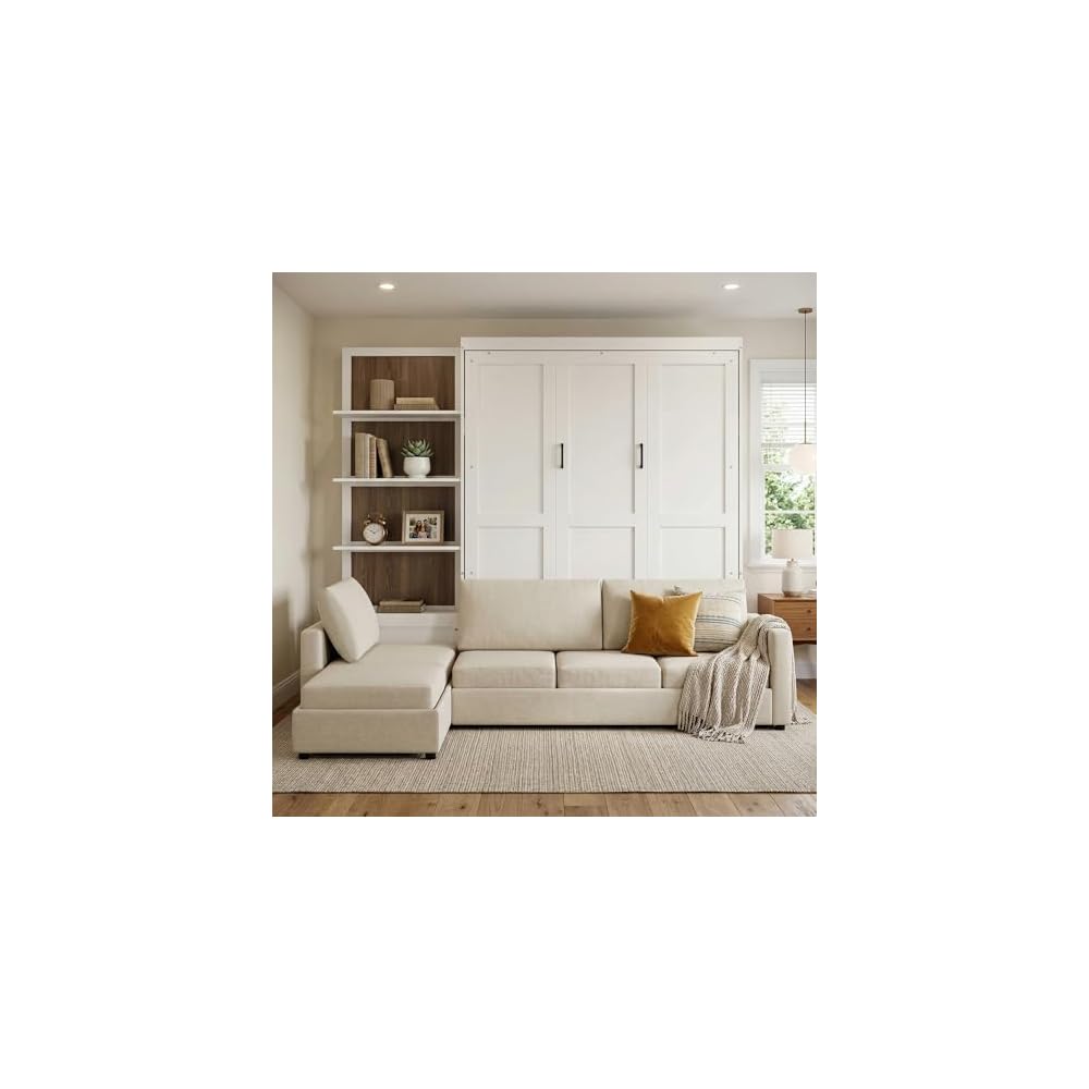 Harper & Bright Designs Queen Murphy Bed with Sofa and Shelves, White