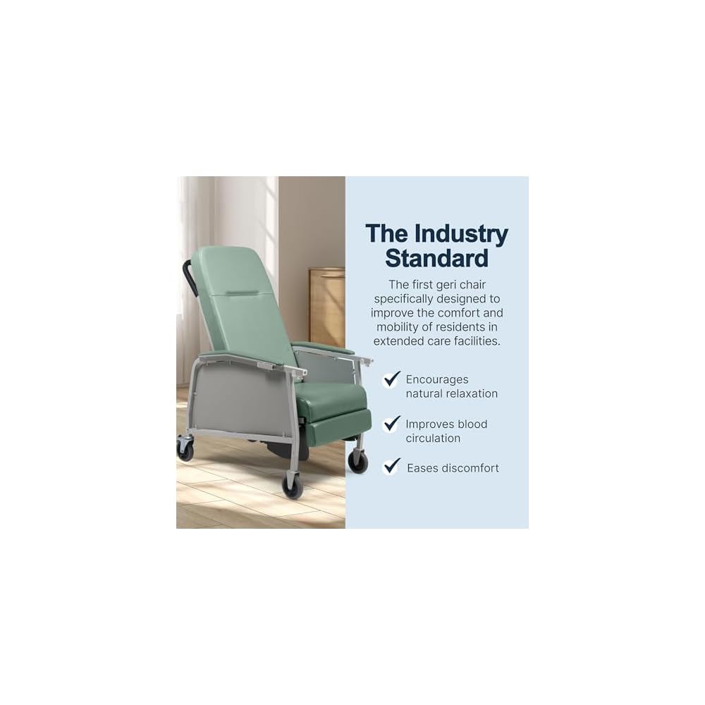 Lumex 3-Position Medical Recliner, Reclining Geri Chair with Wheels, Jade