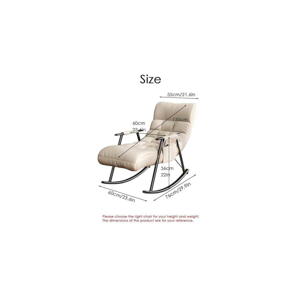 Modern Rocking Chair - Comfy Lounge Chair for Living Room & Bedroom, Stylish Armchair with Side Pockets, Light Grey Recliner for Relaxation