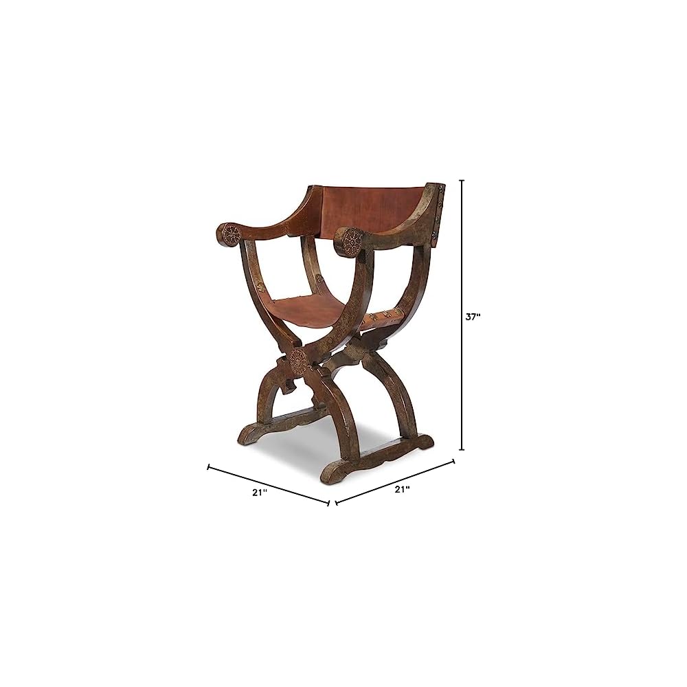 ARTIZANSTORE Antique Medieval Savonarola Arm Chair Home and Office Decor Wooden Furniture