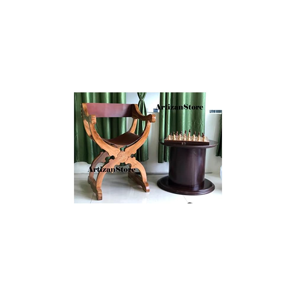 ARTIZANSTORE Antique Medieval Savonarola Arm Chair Home and Office Decor Wooden Furniture