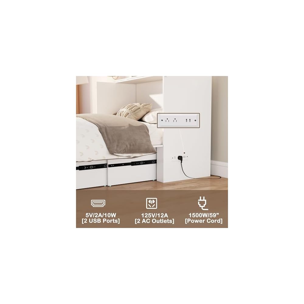 White Murphy Bed Cabinet Full, Space Saving Hideaway Bed