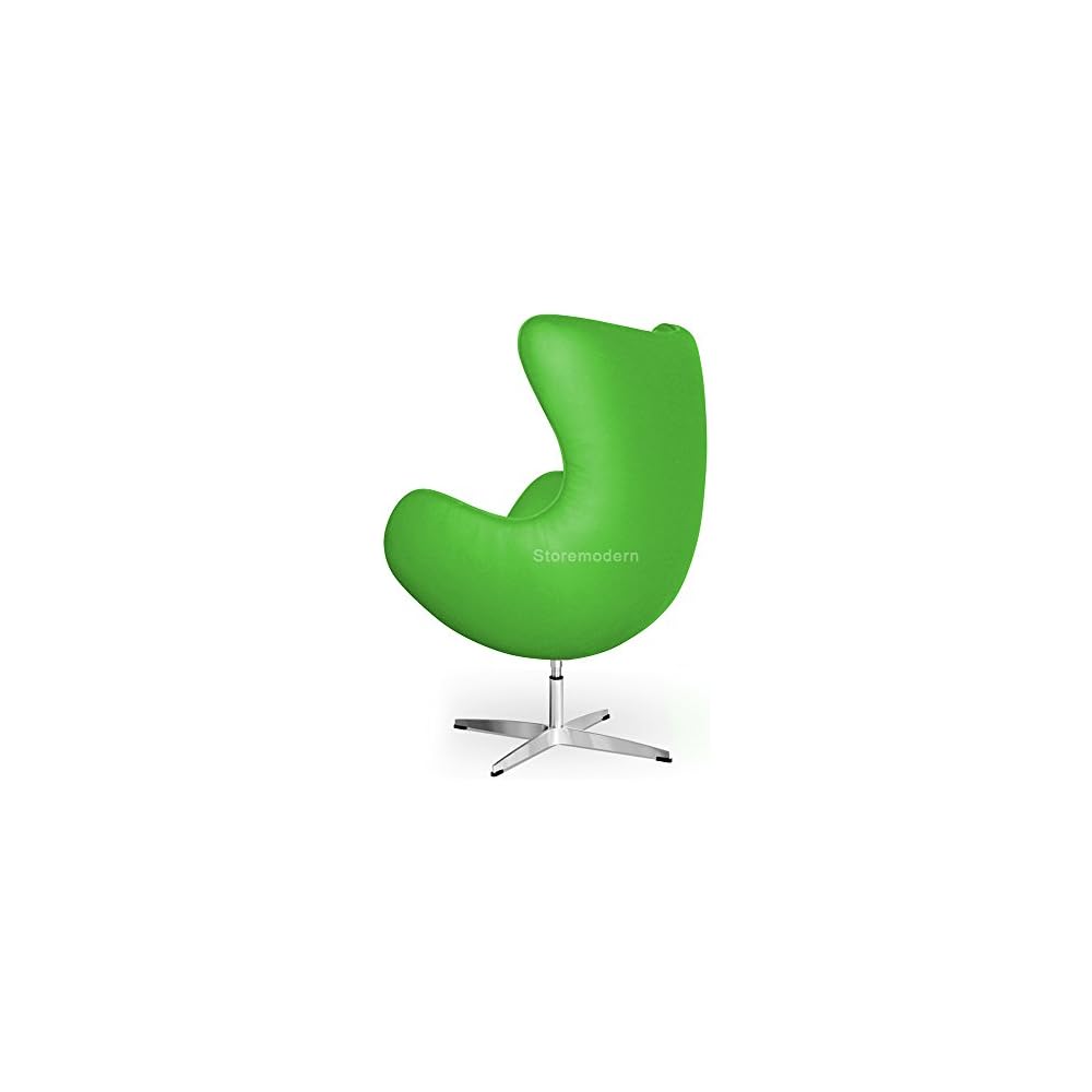 Arne Jacobsen Egg Chair, Available in Leatherette or Cashmere, Heavy Duty Steel Base (4-Spoke), 5 Color Options: White, Black, Red, Green, Orange and Rose Pink (Green (Leatherette))
