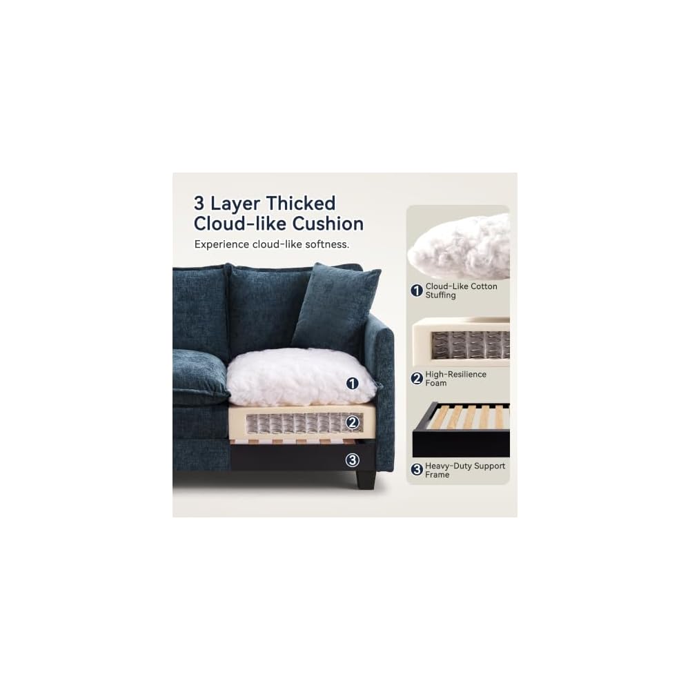Loveseat Sofa, Soft Chenille Cloud‑Cushion Small‑Space Couch