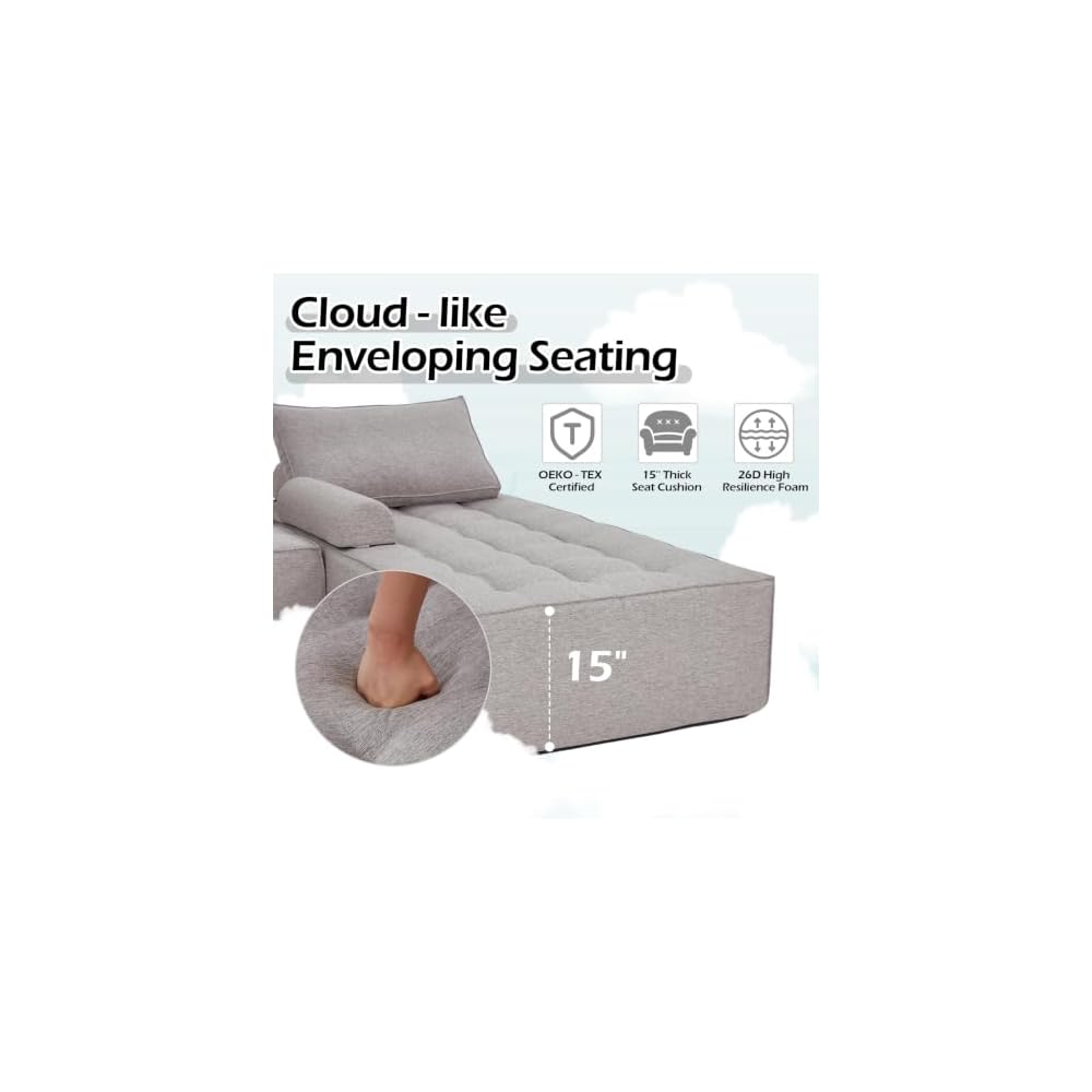 HOMREST Sponge Loveseat, 77 Inch, Grey, No Assembly, 15 Inch Seat Height, 2 Seating Capacity, 78x39x15 Inches, 160 Pounds
