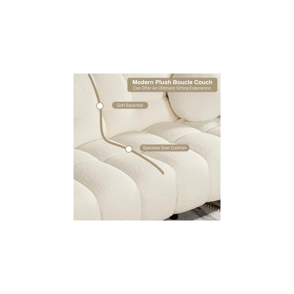 72.8" Cloud Couch Sherpa Modern Loveseat Comfy Boucle Sofa, Cream White