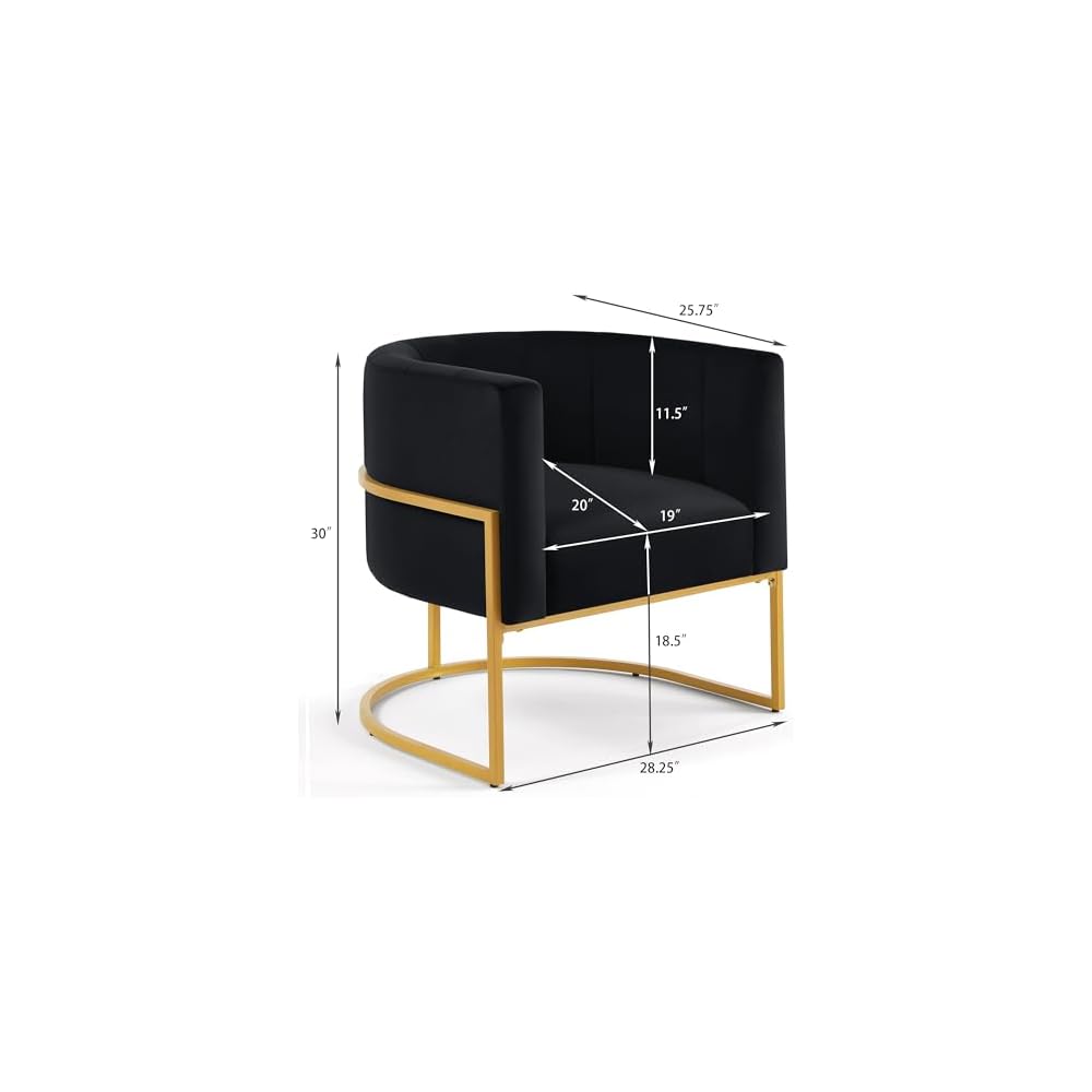 Curve Backrest Mid-Century Leisure Chair, Upholstered Velvet Accent Chair With U-Shaped Golden Metal Base, Velvet Single Sofa Chair For Living Room,Office,28.25"L x 25.75"W x 30"H (black)