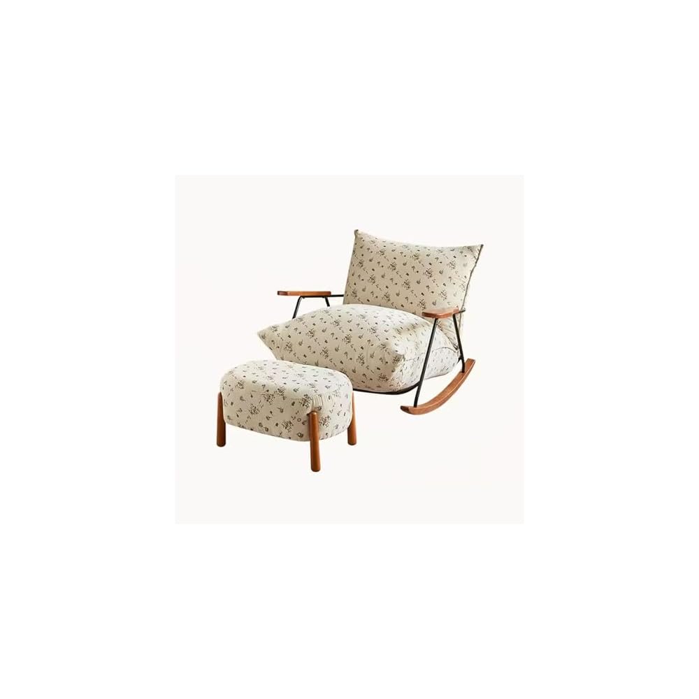 LSLYTQ Retro W Large Seat Bag Rocking Chair, Reclin, Adult Rockchairs, Backrest Chair W Footstool, Reading Chair, Deck Chair, Bedroom Living Room Balcony Trace Sun Loung,H