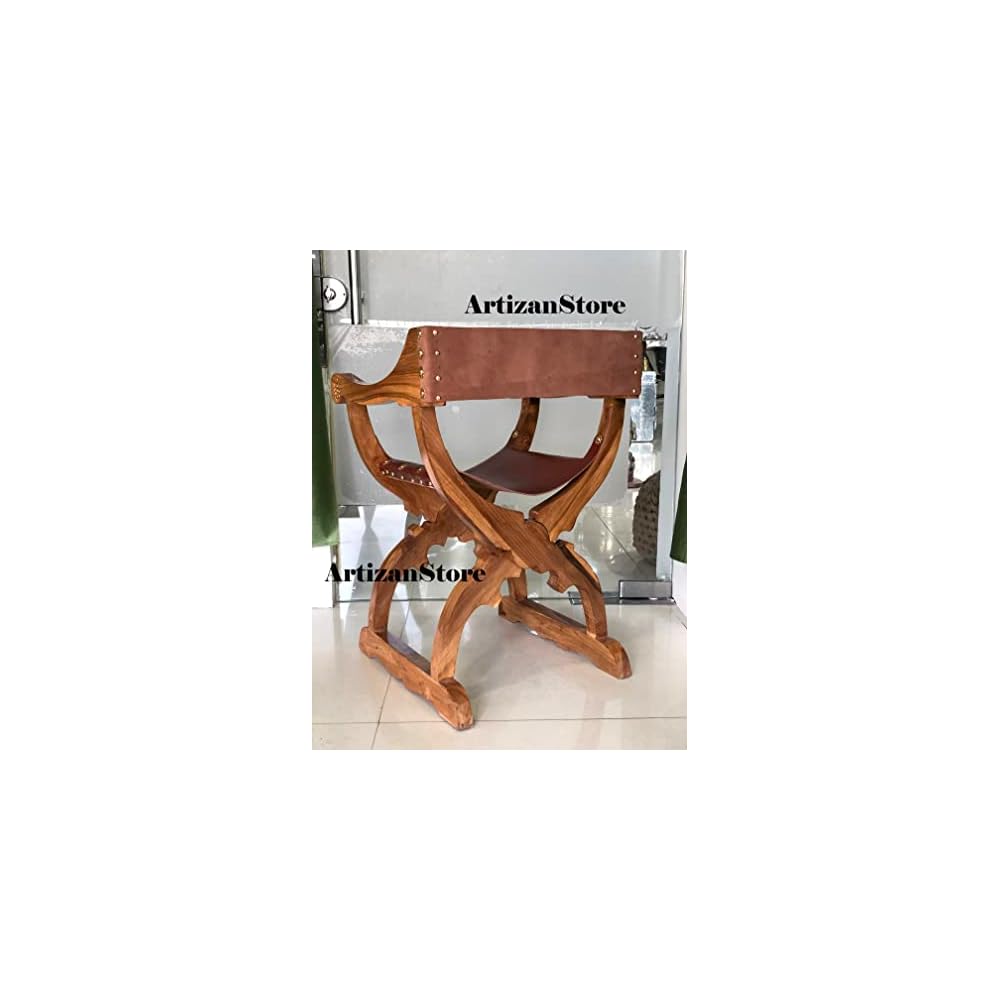 ARTIZANSTORE Antique Medieval Savonarola Arm Chair Home and Office Decor Wooden Furniture