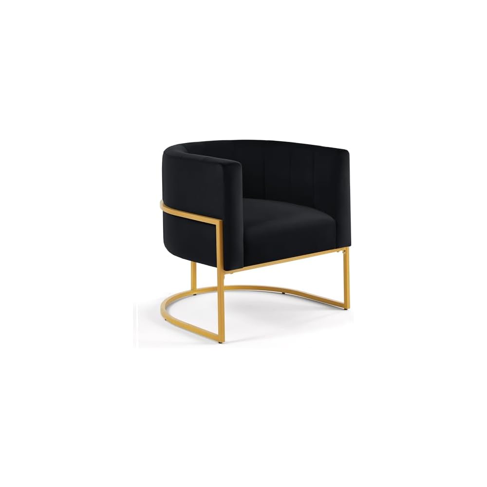 Curve Backrest Mid-Century Leisure Chair, Upholstered Velvet Accent Chair With U-Shaped Golden Metal Base, Velvet Single Sofa Chair For Living Room,Office,28.25"L x 25.75"W x 30"H (black)