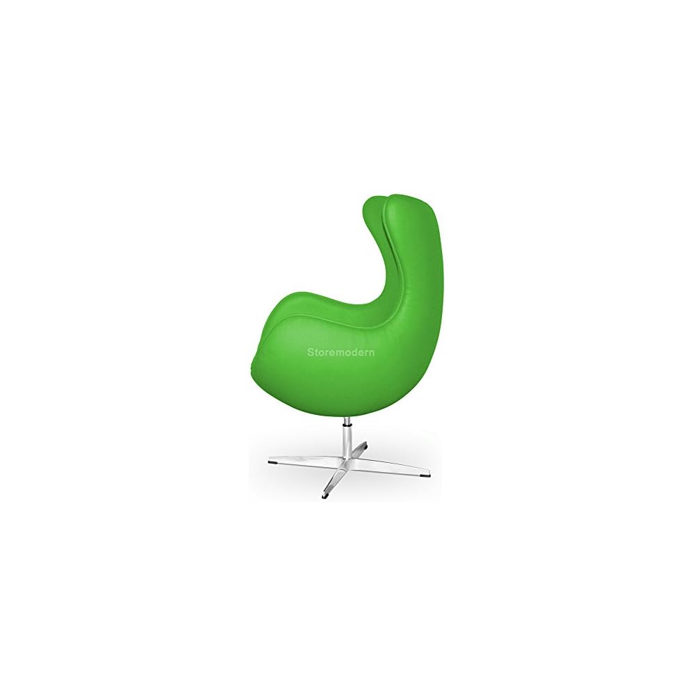 Arne Jacobsen Egg Chair, Available in Leatherette or Cashmere, Heavy Duty Steel Base (4-Spoke), 5 Color Options: White, Black, Red, Green, Orange and Rose Pink (Green (Leatherette))