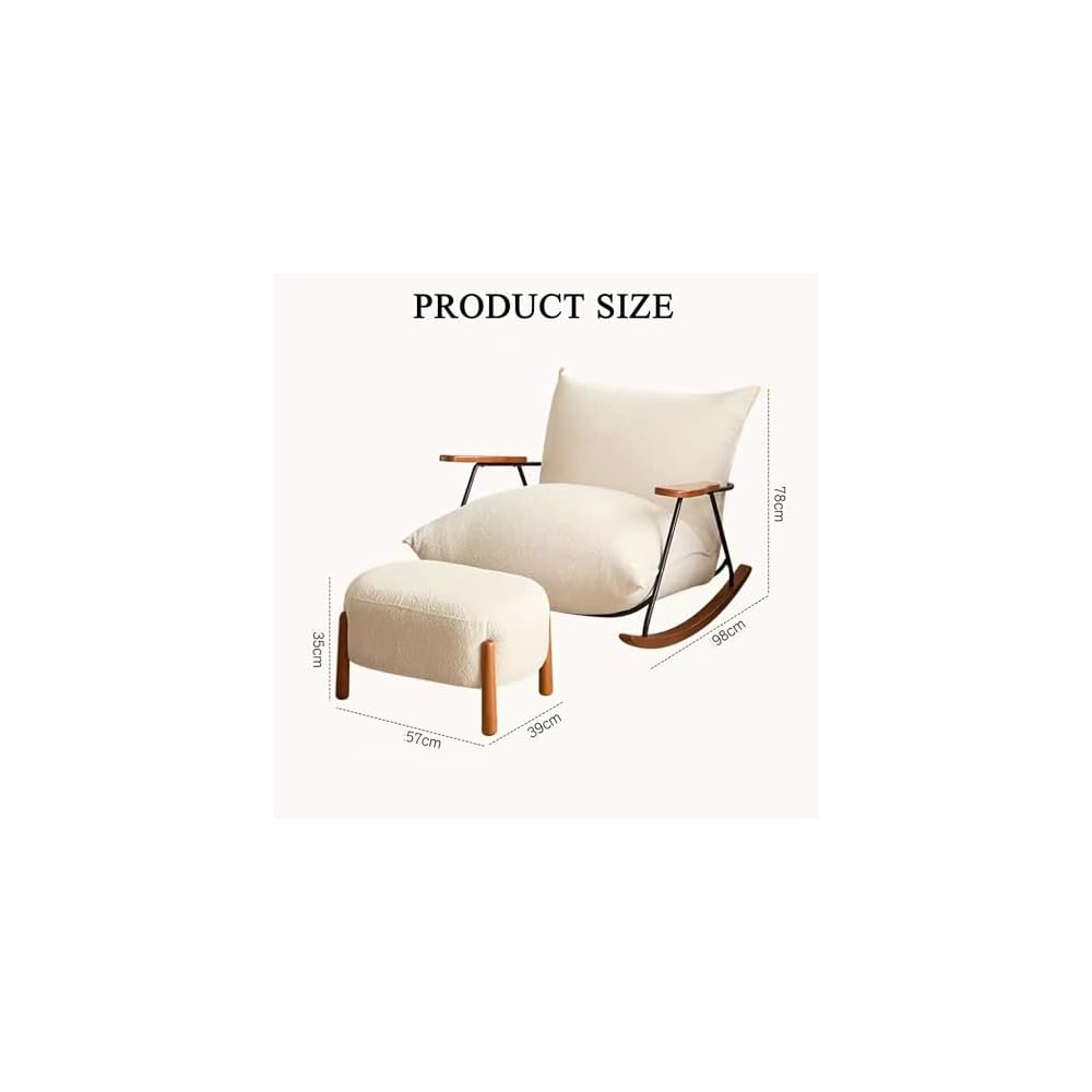 LSLYTQ Retro W Large Seat Bag Rocking Chair, Reclin, Adult Rockchairs, Backrest Chair W Footstool, Reading Chair, Deck Chair, Bedroom Living Room Balcony Trace Sun Loung,H