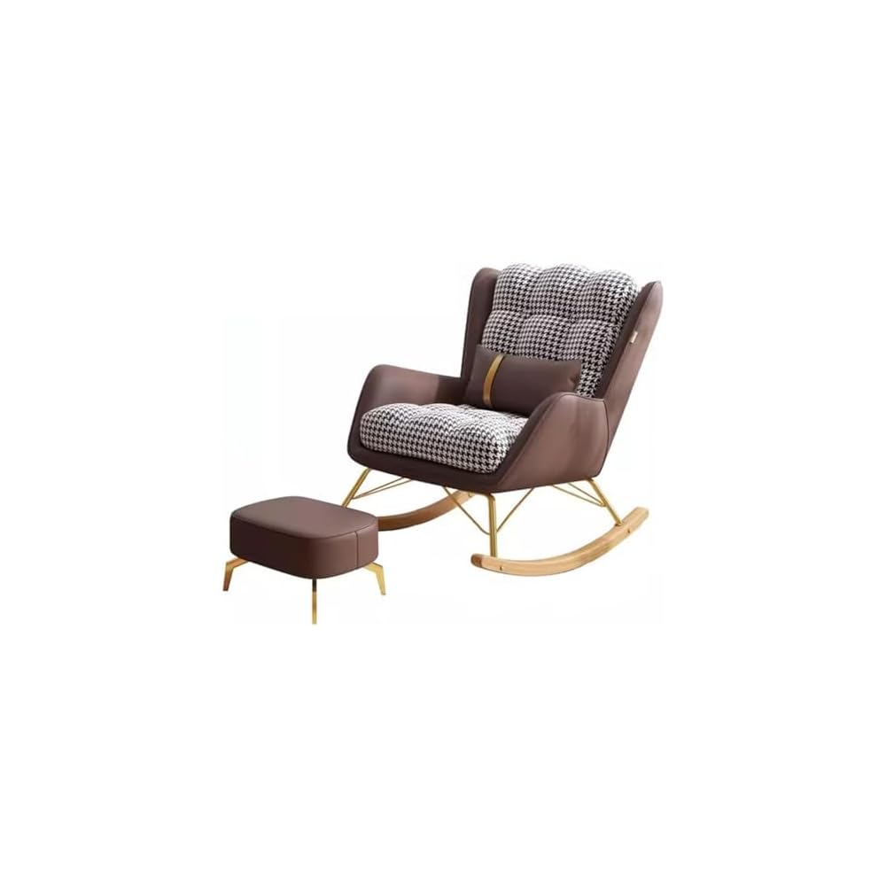 LSLYTQ Leisure Rocking Chair and Footstool Set,Leisure Sofa Rocking Chair Mid Century Recliner Glider Chair Rocking Chairs with Lumbar Cushion,Upholstered Wide Chair,Accent Side Chair for Living Room