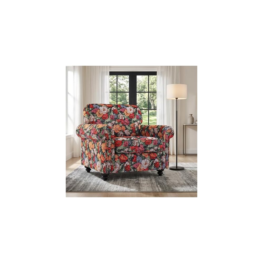 Folral Accent Chairs Set of 2, Comfy Reading Armchair, Black