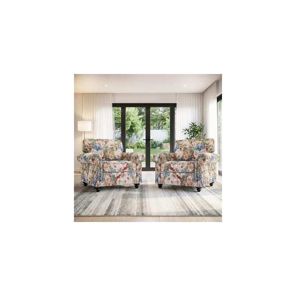 Folral Accent Chairs Set of 2, Comfy Reading Armchair, Black
