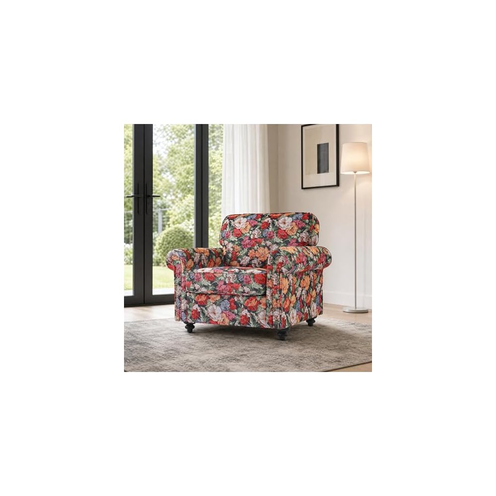Folral Accent Chairs Set of 2, Comfy Reading Armchair, Black