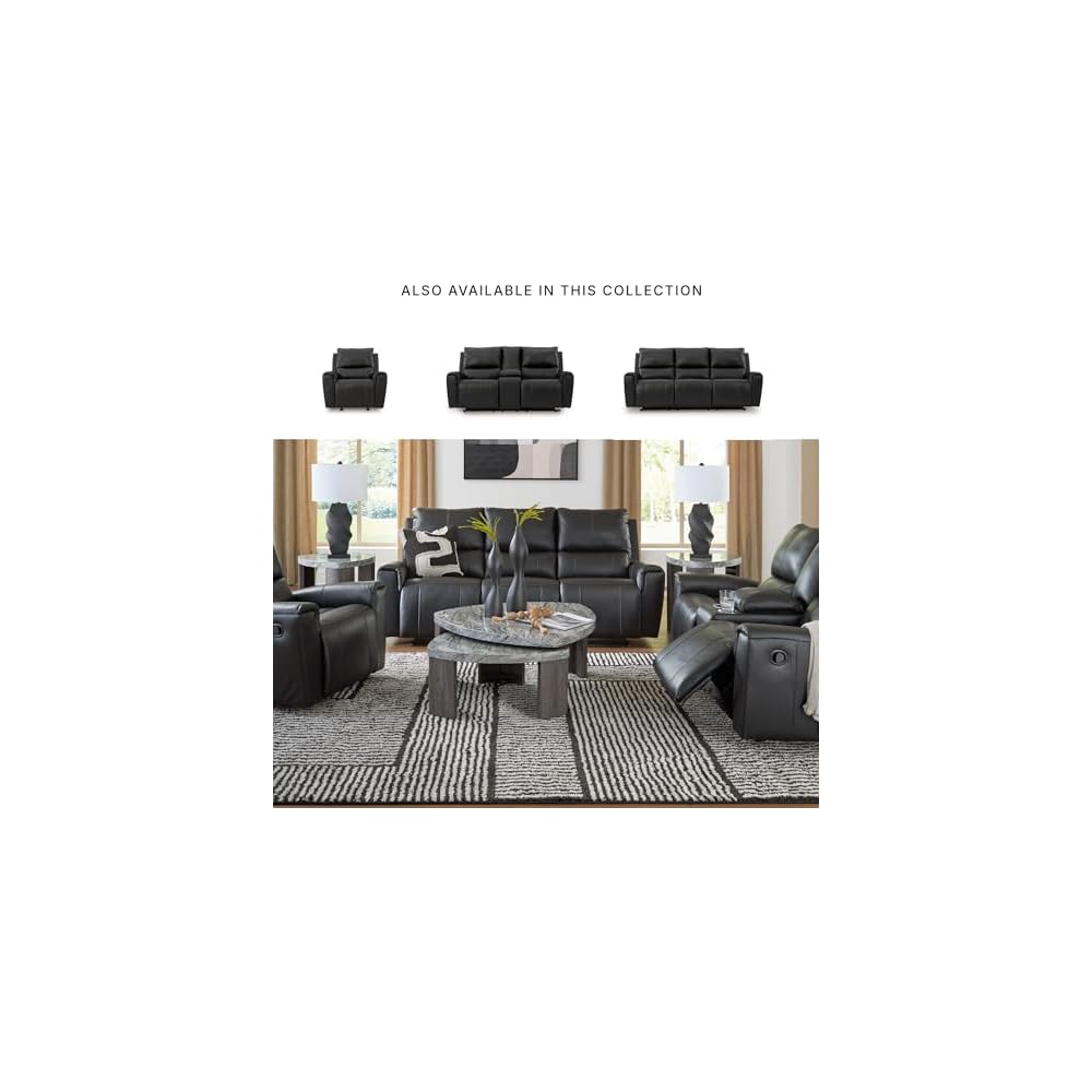 Signature Design by Ashley Glassmere 3-Seat Leather Reclining Sofa, Black