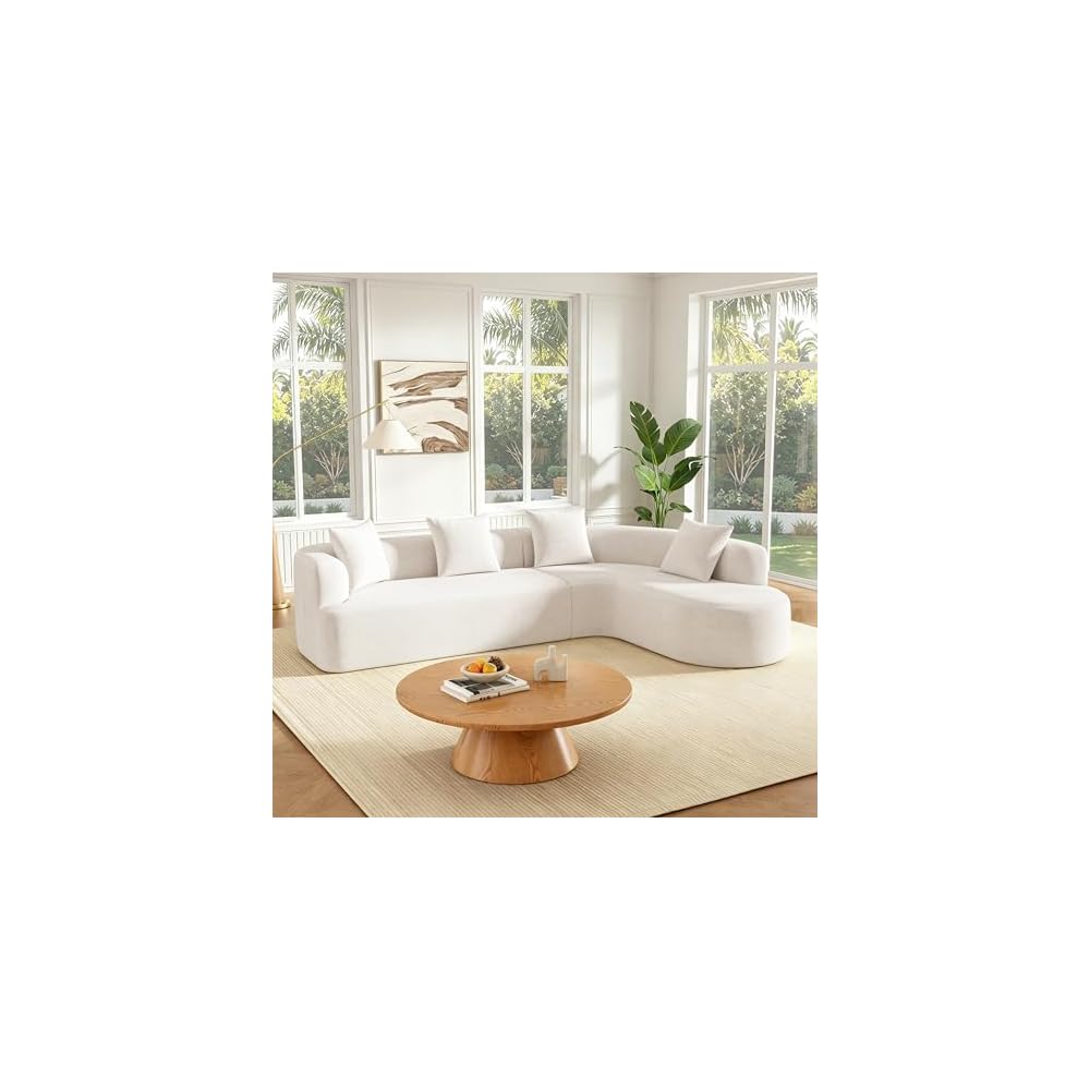 Organic & Curved Boneless Couch 116.5",Cloud-Like,L-Shaped Compressed Sofa