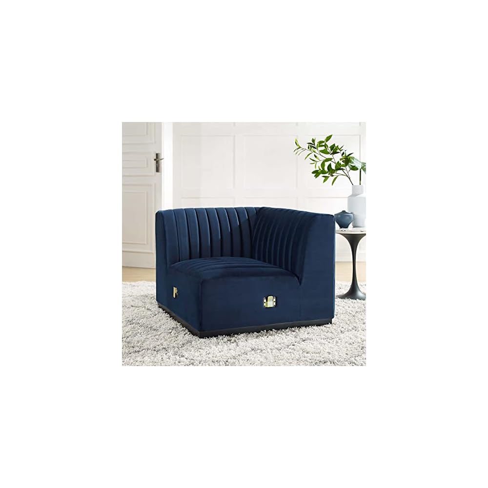 Modway Conjure Channel Tufted Upholstered Performance Velvet Sectional Sofa Left Corner Chair in Black Cognac