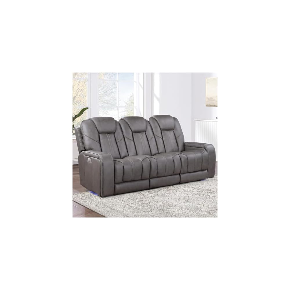 Steve Silver Daniel Triple Power Leather Theater Sofa in Gray