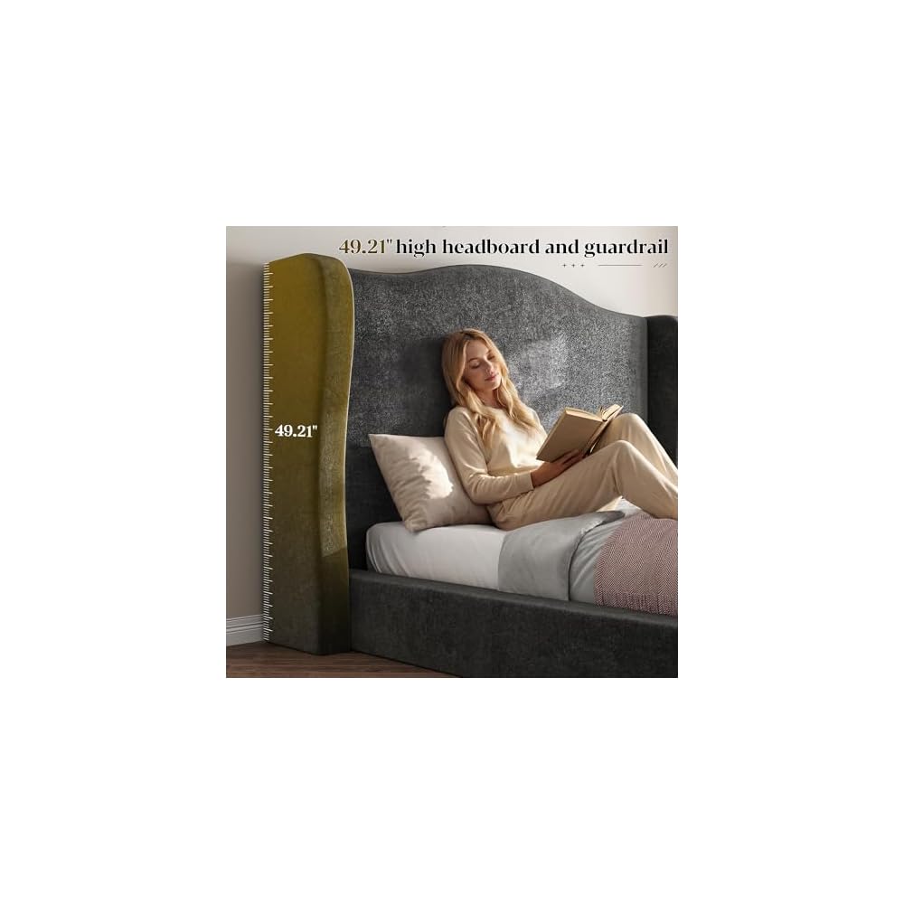 Homkdom 49" Cloud Bed Frame King Size with Tall Wingback Headboard