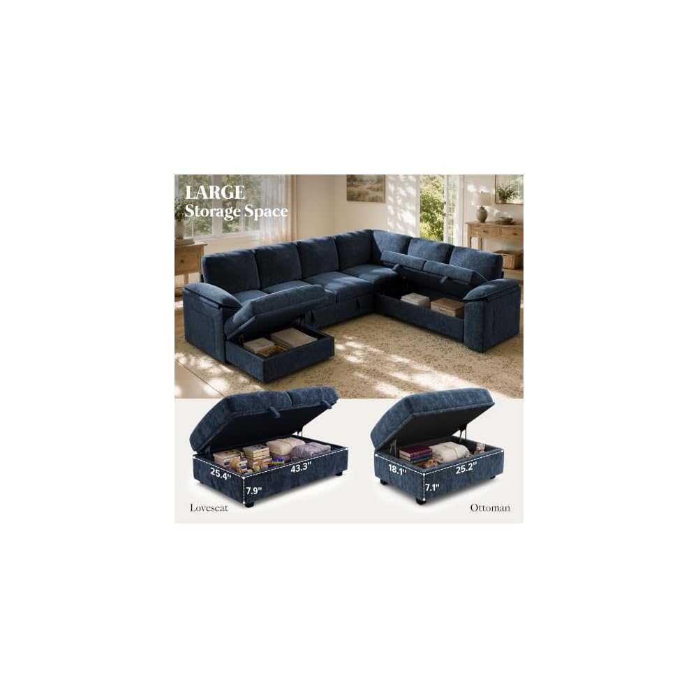 Modular Sectional Sleeper Sofa with Pull Out Bed, U Shaped Couch