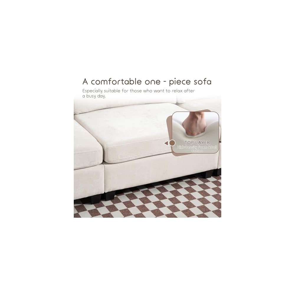 111" Sofas for Living Room, 3 Seater Couch with 2 Pillows, Modern Comfy Chenille Couches with Storage Bag, Deep Seat Sofa for Apartment Small Space, Beige