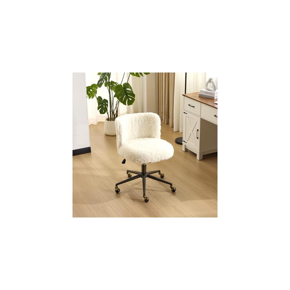 VINGLI Plush Upholstery Vanity Desk Chair with Curved Back & 90-102° Tilt &Adjustable Height, Cute Rolling Chair with Bronze Base & Golden-Bronze 360° Swivel Wheels for Makeup &Home Office,Grass Green