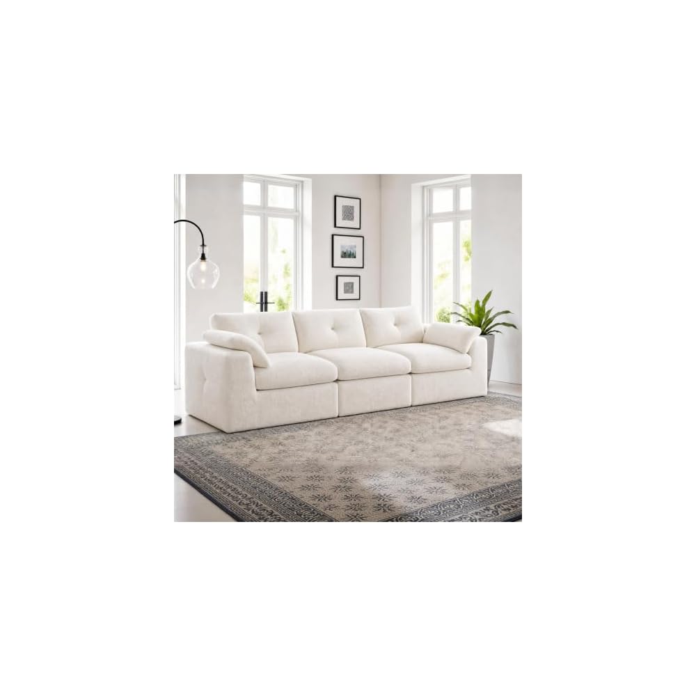 Homkdom 111.5" Cloud Couch, Modular Sectional Sofa for Living Room, White