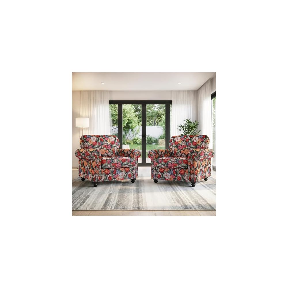 Folral Accent Chairs Set of 2, Comfy Reading Armchair, Black