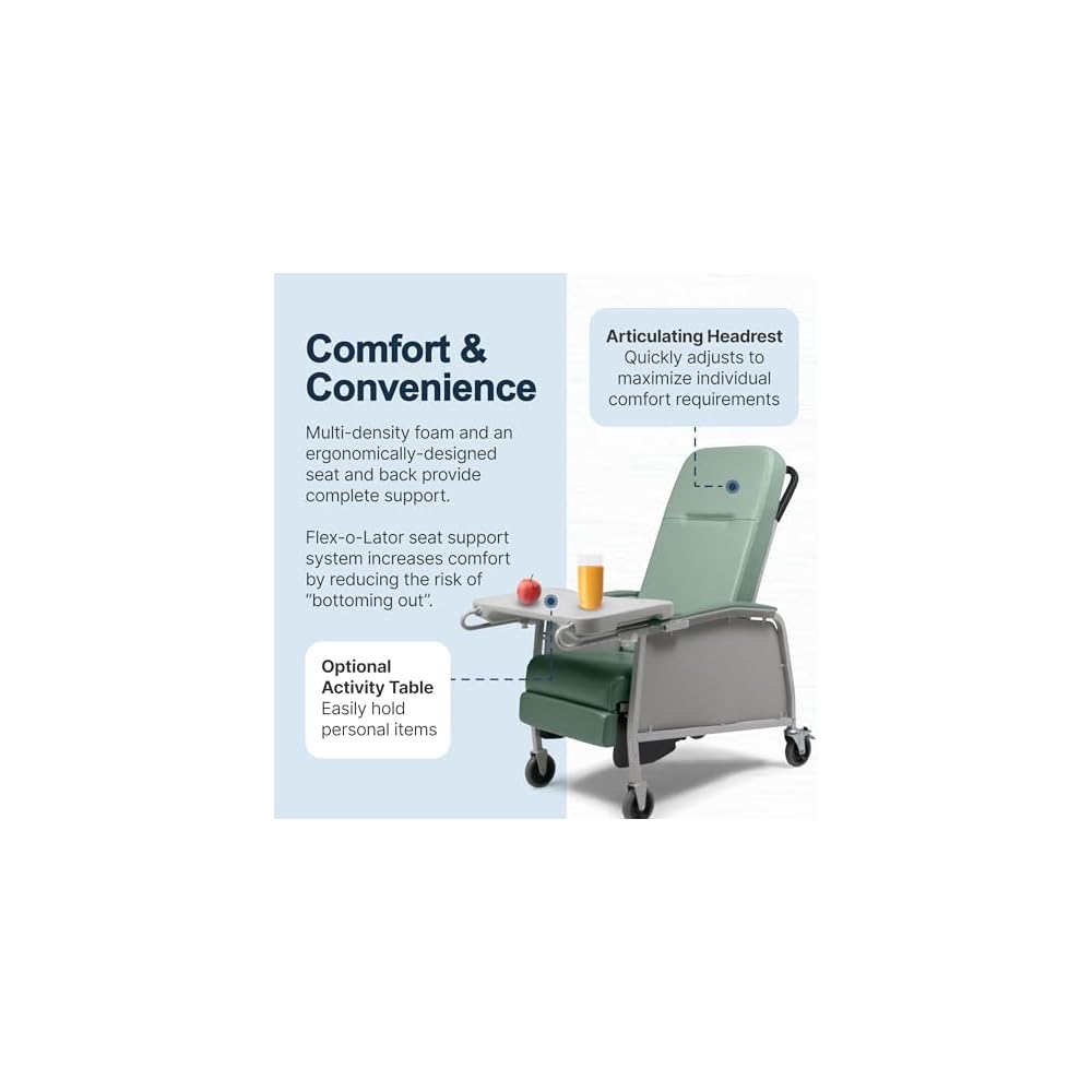 Lumex 3-Position Medical Recliner, Reclining Geri Chair with Wheels, Jade