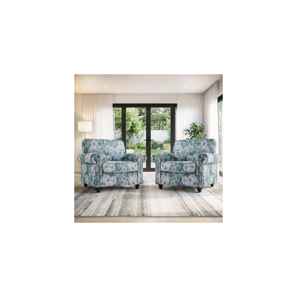 Folral Accent Chairs Set of 2, Comfy Reading Armchair, Black