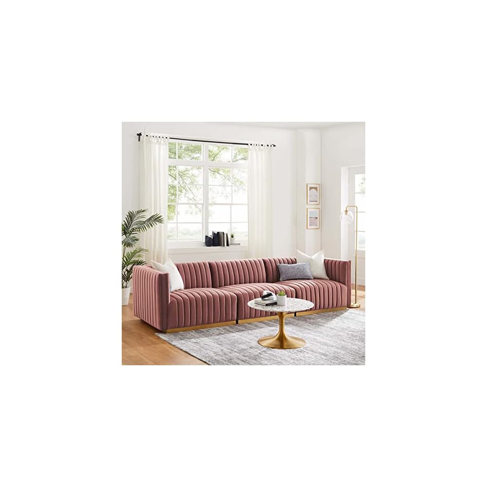 Modway Conjure Channel Tufted Upholstered Performance Velvet Sectional Sofa Left Corner Chair in Black Cognac