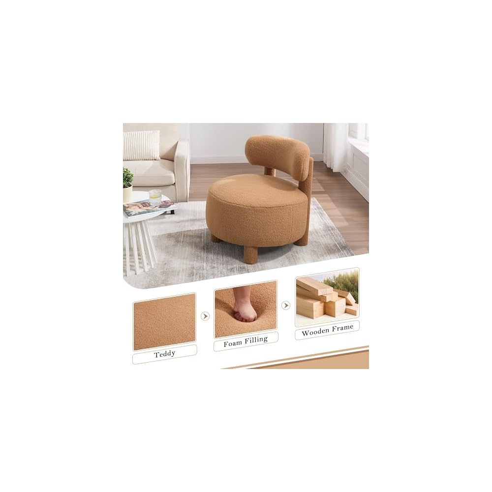 Teddy Fabric armless Accent Chair with Curved backrest and Solid Wooden Legs upholstered Chair Slipper Side Chair for Primary Living Space Bedroom Vanity Room or Reading Room