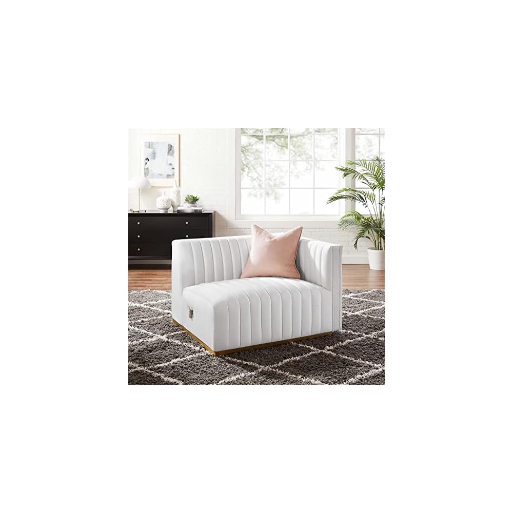 Modway Conjure Channel Tufted Upholstered Performance Velvet Sectional Sofa Left Corner Chair in Black Cognac